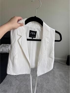 ZARA Linen Blend Tailored Vest Tie Waist Cream (SIZE XS)